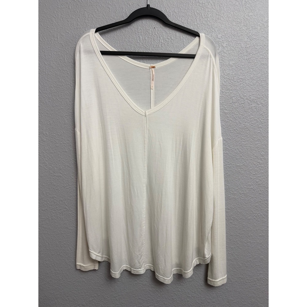 Free People We The Free Ivory V-Neck Long Sleeve Oversized Top Small Basic FLAW